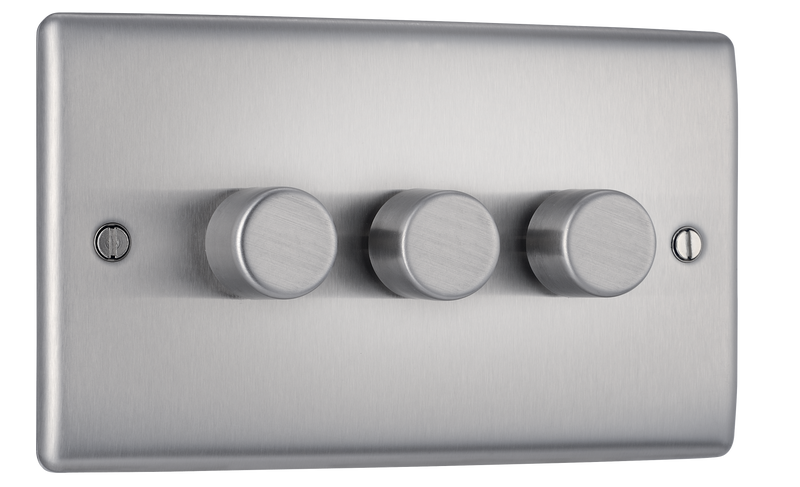 BG Electrical Nexus Metal Brushed Steel - Triple, 2 way push 200W