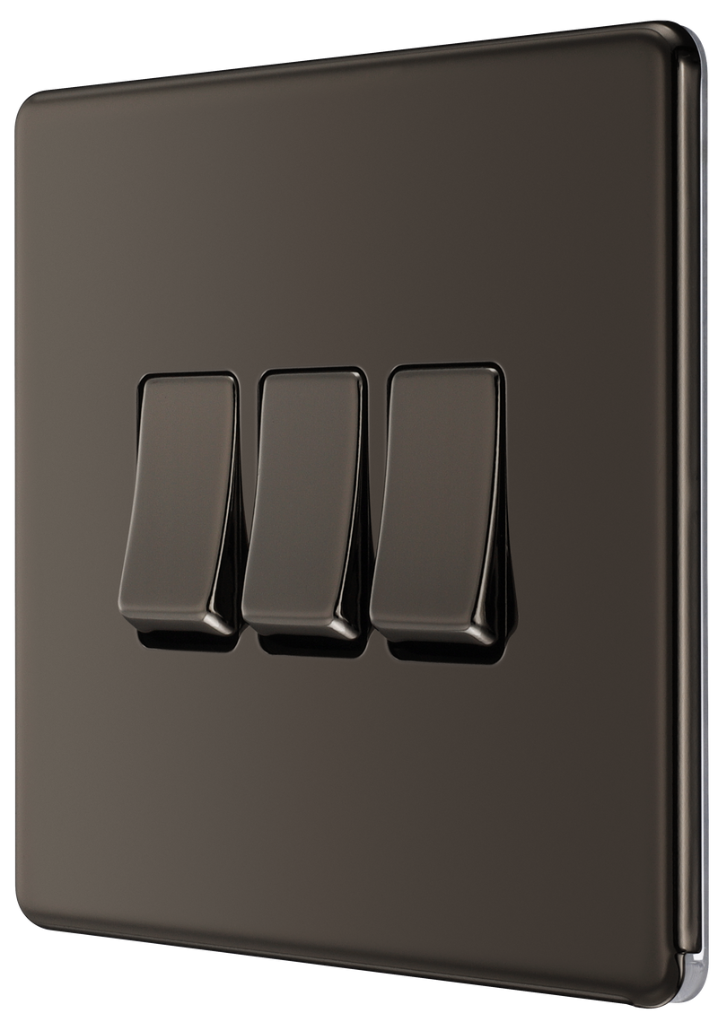BG Electrical Flatplate Screwless Black Nickel - Triple 2 way switch