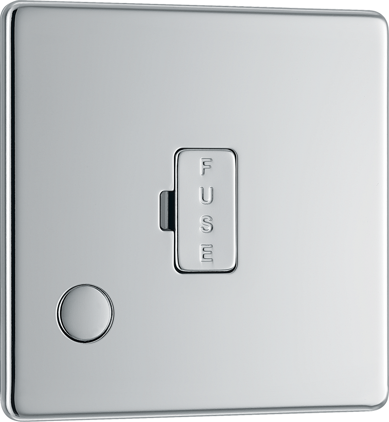BG Electrical Flatplate Screwless Polished Chrome - Unswitched and fused with flex outlet
