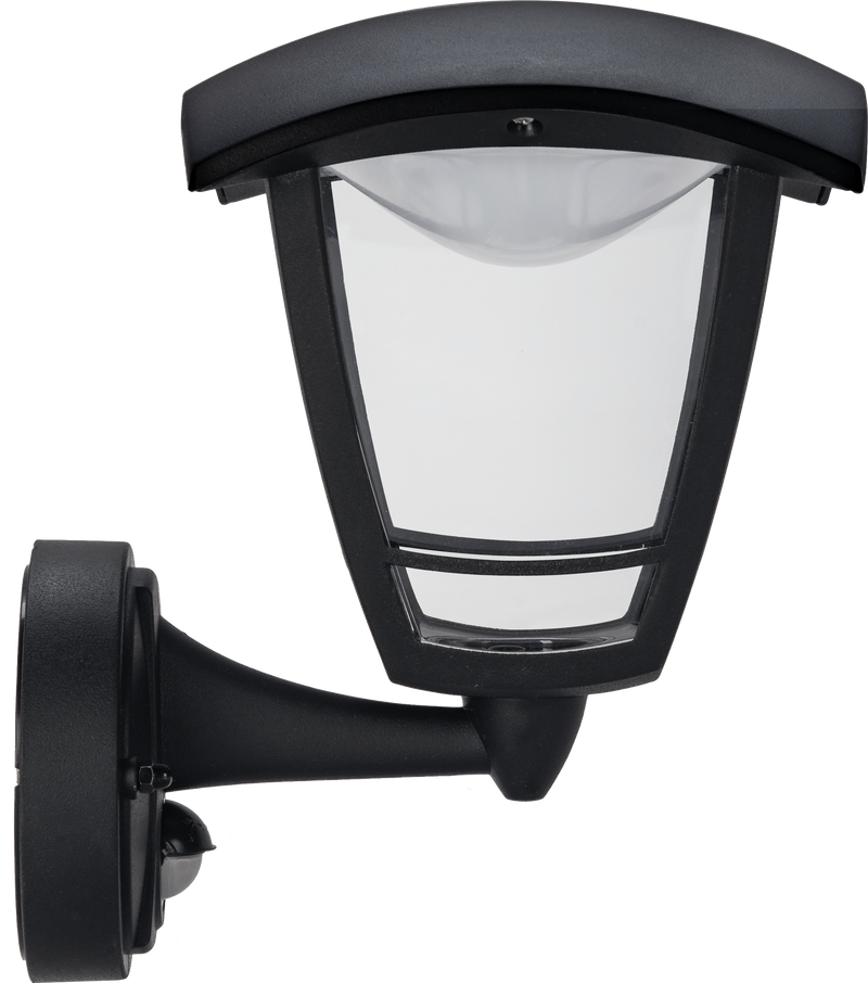 Luceco Coach Lantern - Exterior LED PIR Coach Lantern 4 Panel Bottom Arm 640lm 8w 4000k Ip44 Black