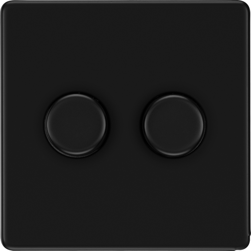 BG Electrical Flatplate Screwless Matt Black - Double, 2 way push 200W
