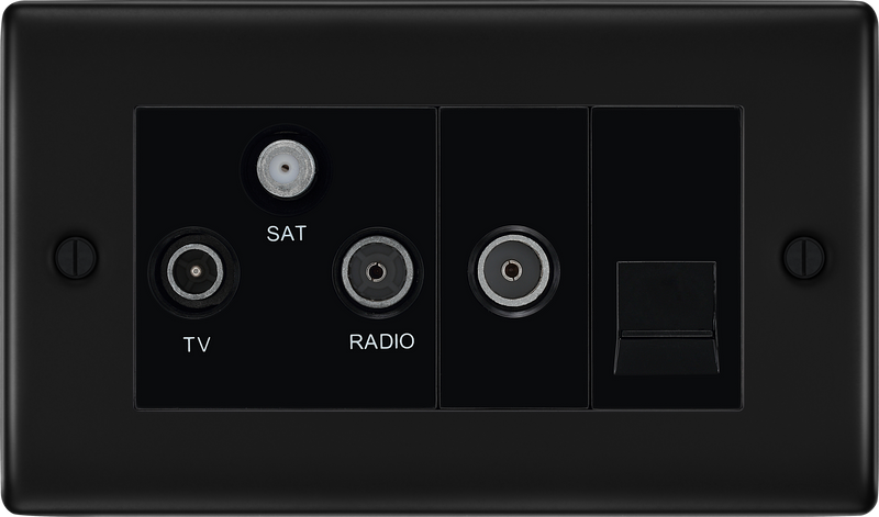 BG Electrical Nexus Metal Matt Black - Triplex with BT outlet and co-axial return - screened