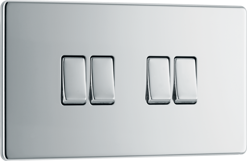 BG Electrical Flatplate Screwless Polished Chrome - Quadruple, 2 way switch