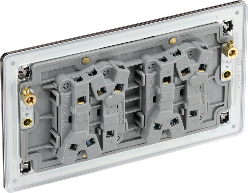 BG Electrical Flatplate Screwless Black Nickel - Quadruple 2 way switch