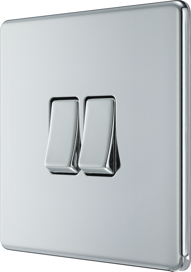 BG Electrical Flatplate Screwless Polished Chrome - Double, 2 way switch