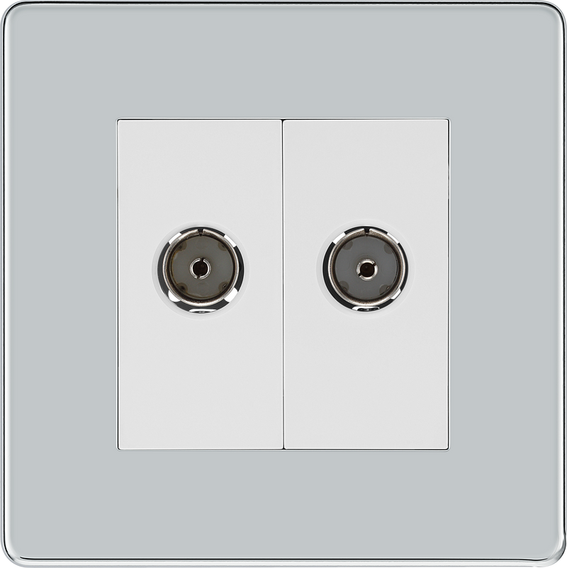 BG Electrical Flatplate Screwless Polished Chrome - Double, isolated, co-axial