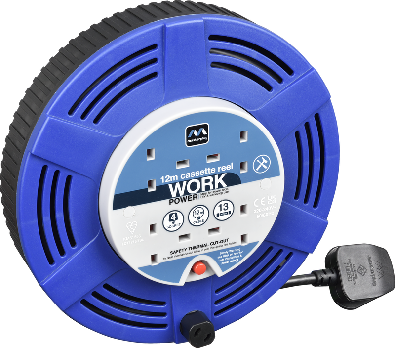 Masterplug Work - 12m, 4 Sockets, 13A, Blue
