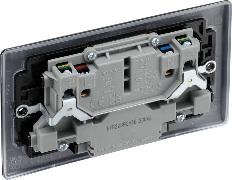BG Electrical Nexus Metal Matt Black - Double switched single pole, with USB A + C (12W)