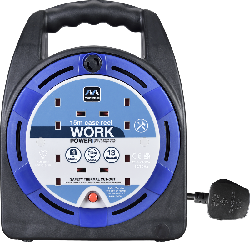 Masterplug Work - 15m, 4 Sockets, 13A, Blue