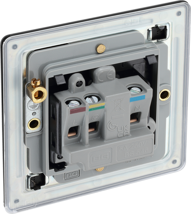 BG Electrical Flatplate Screwless Matt Black - 5A single, unswitched, round pin