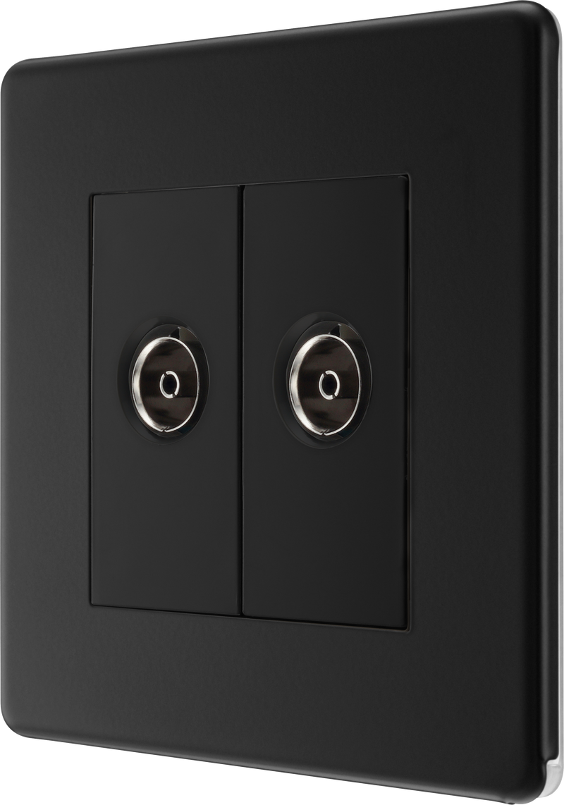 BG Electrical Flatplate Screwless Matt Black - Double isolated, co-axial