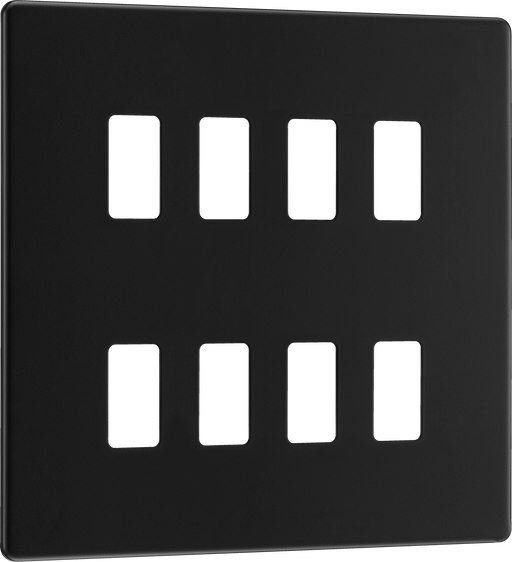 BG Electrical Flatplate Screwless Matt Black - 8 module - square