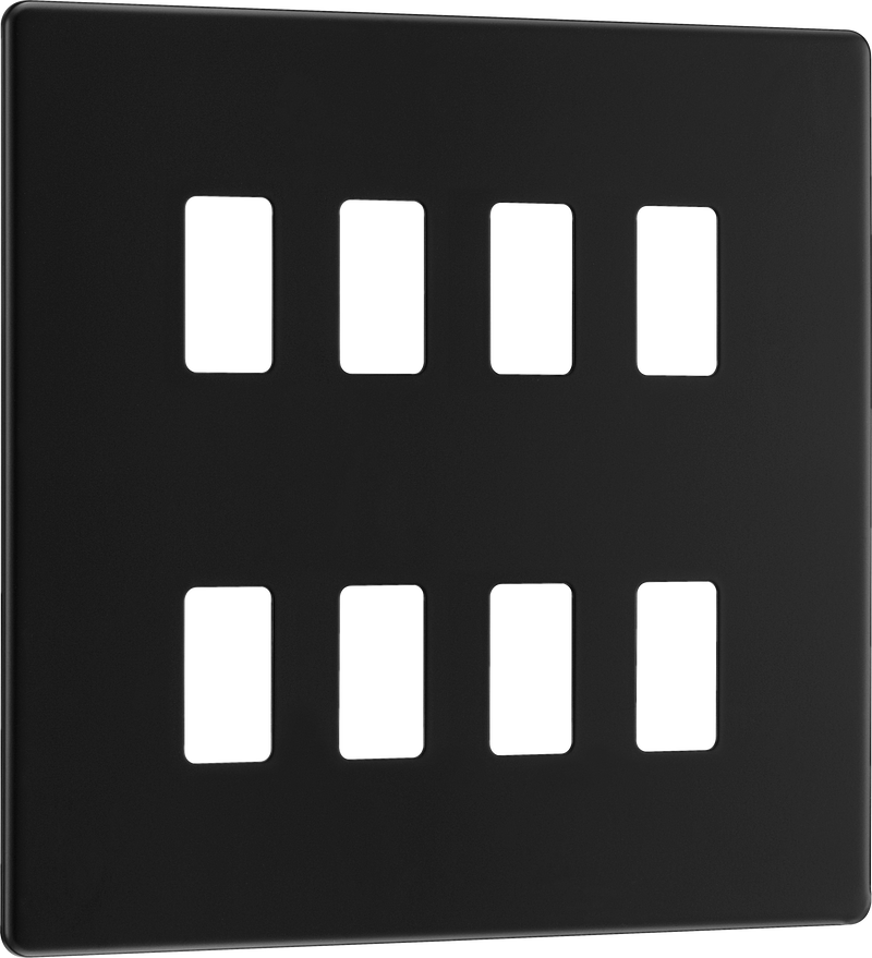 BG Electrical Flatplate Screwless Matt Black - 8 module - square