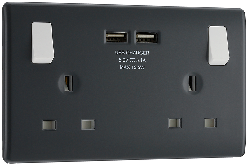 BG Electrical Part M - Double switched, single pole, with 2 x USB A