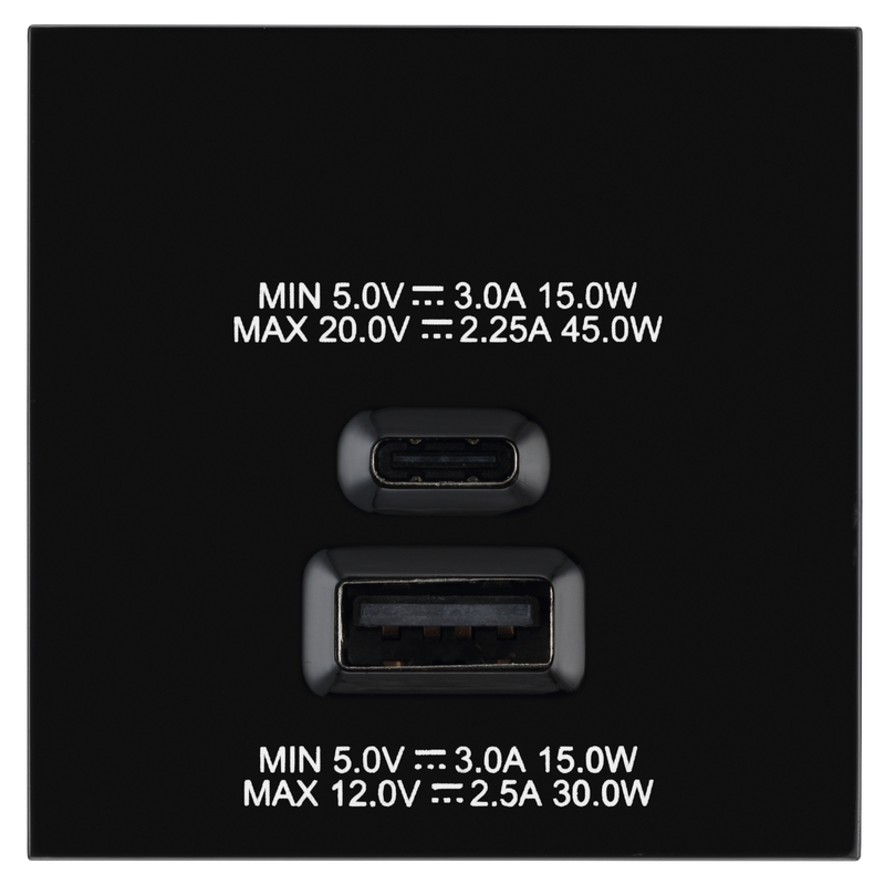 BG Electrical Euro Module - 45W USB A+C Euro Module - Black