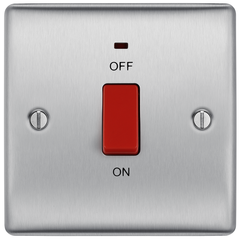 BG Electrical Nexus Metal Brushed Steel - 45A, double pole, single plate, with indicator