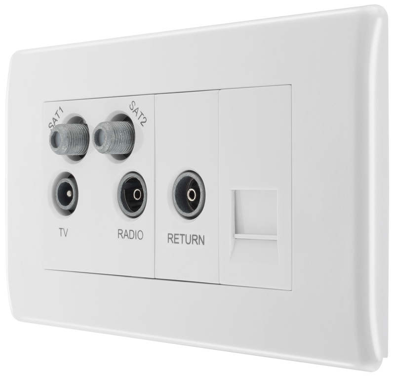BG Electrical 800 Series - Quadplex, 2 x sat, BT outlet and co-ax returned - screened