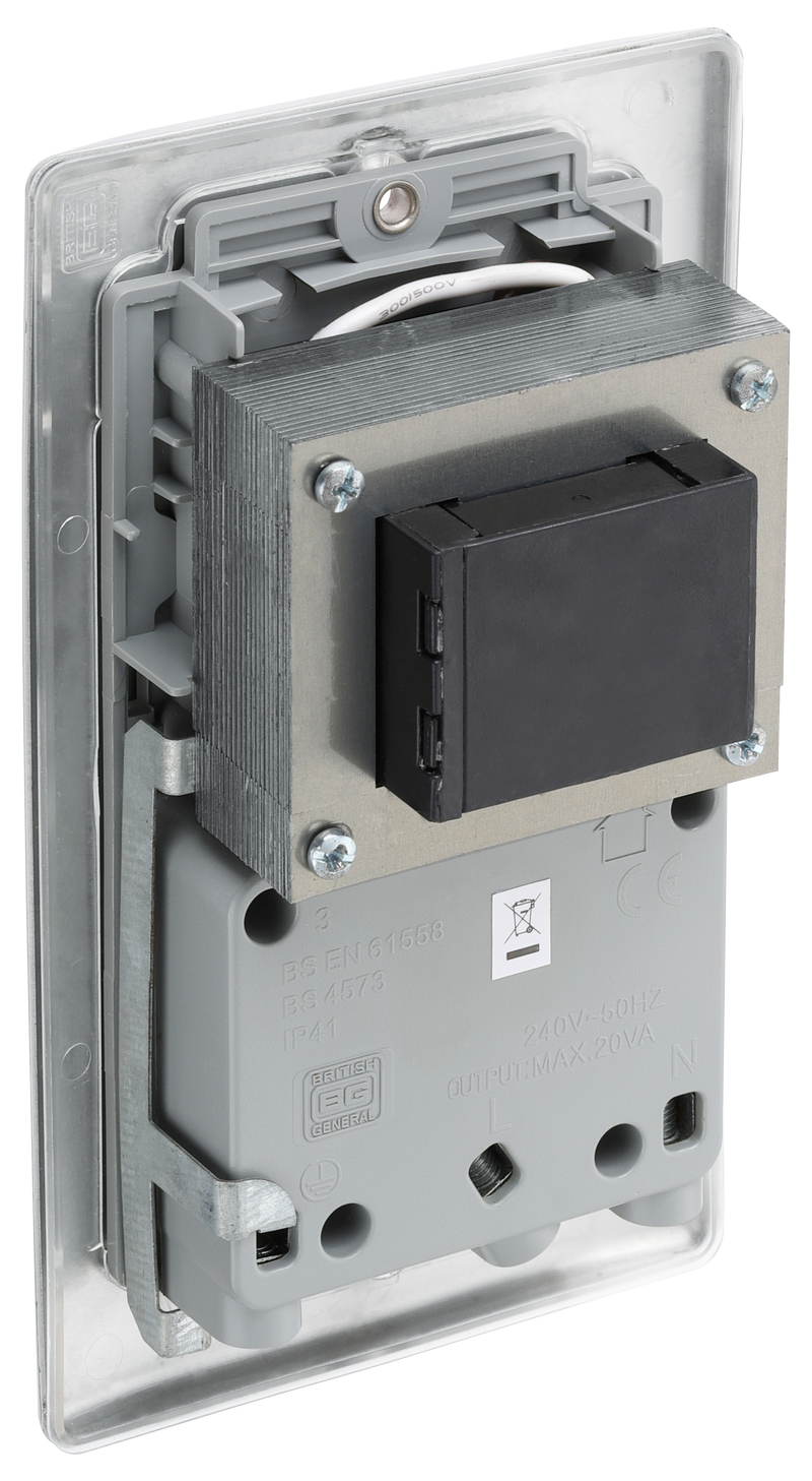BG Electrical Nexus Metal Brushed Steel - 115/240V dual voltage shaver socket