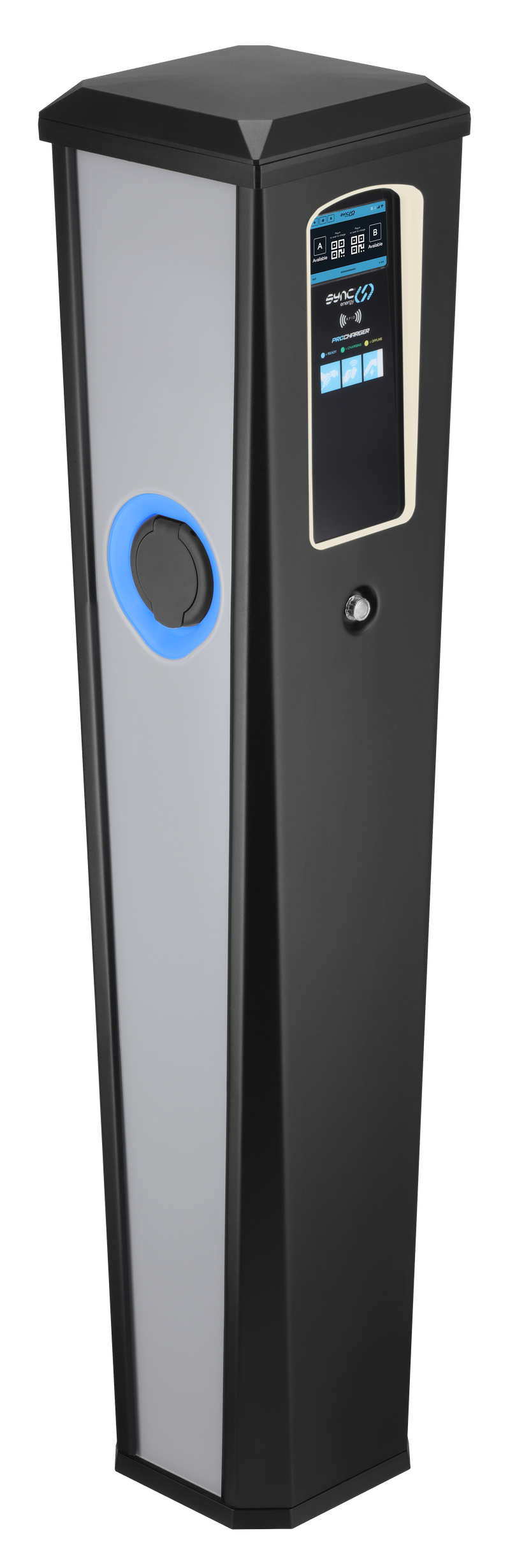 Sync Energy Pro Charger - Bollard EV Charger, Dual Socket, Three Phase 2x11kW Integrated Mid Meter, 4G