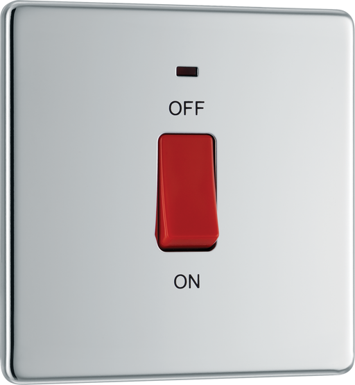 BG Electrical Flatplate Screwless Polished Chrome - 45A, double pole, single plate, with indicator