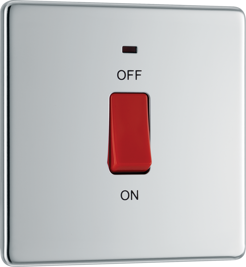 BG Electrical Flatplate Screwless Polished Chrome - 45A, double pole, single plate, with indicator