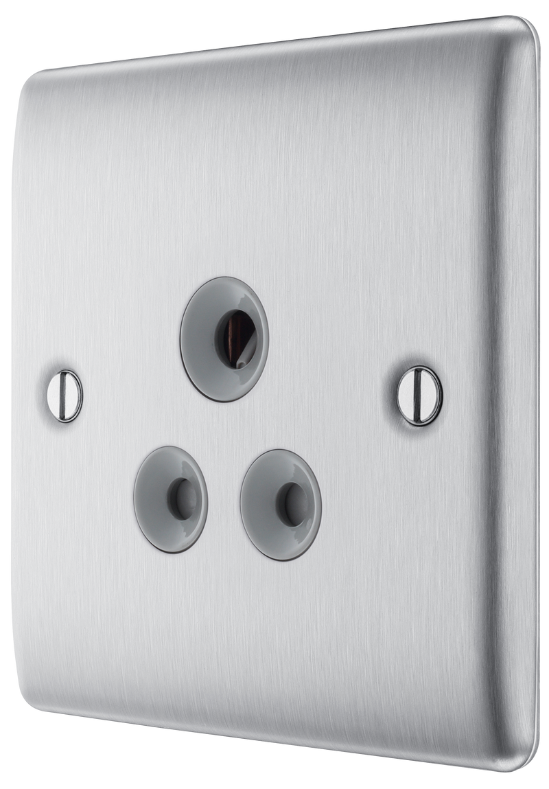 BG Electrical Nexus Metal Brushed Steel - 5A, single, unswitched, round pin