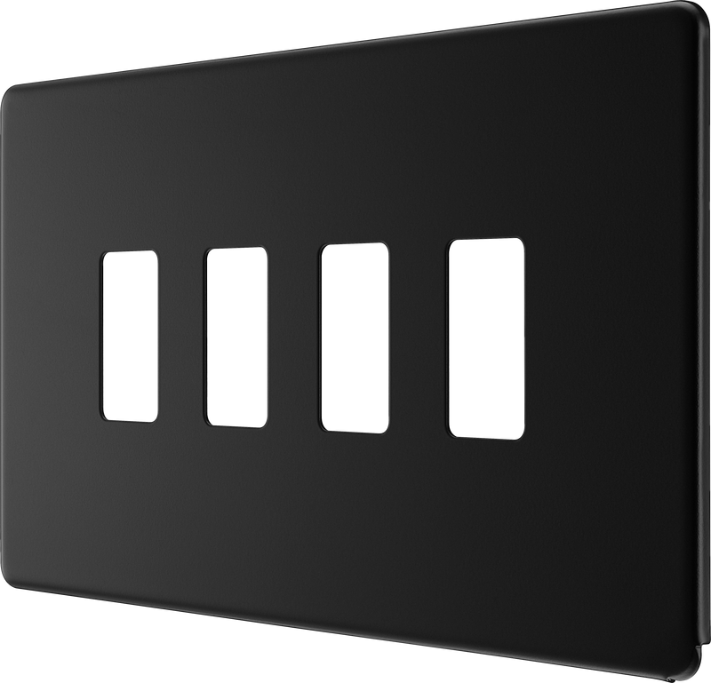 BG Electrical Flatplate Screwless Matt Black - 4 module - rectangular