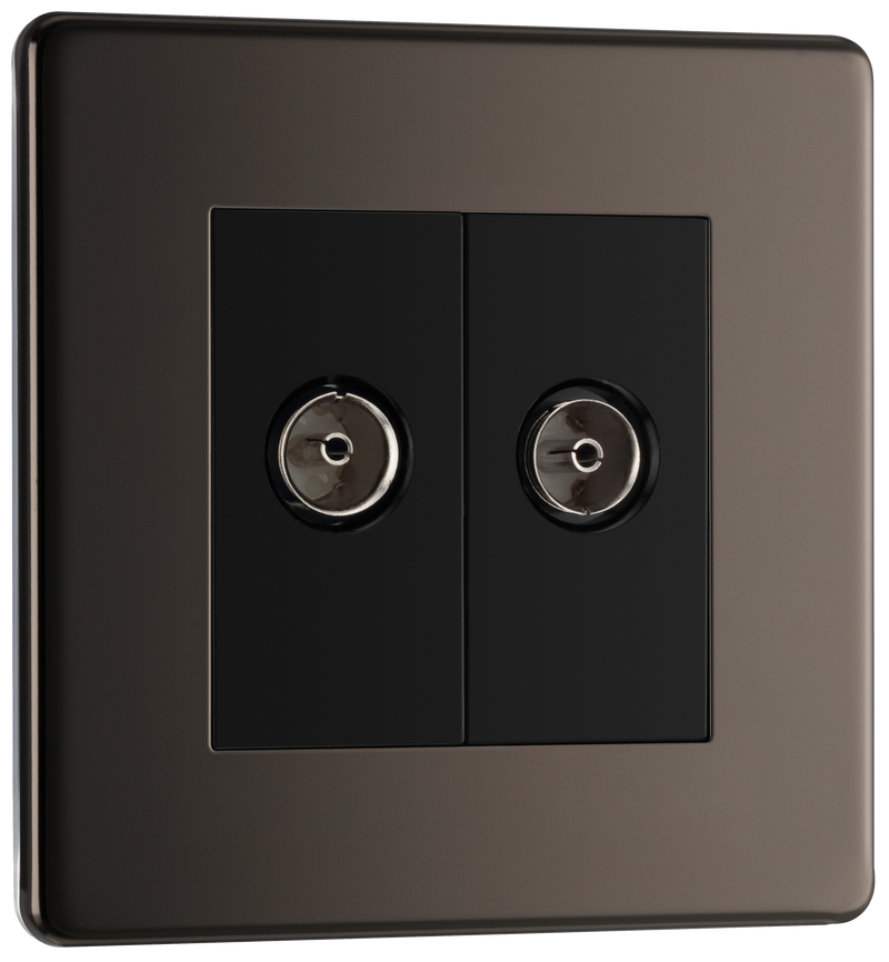 BG Electrical Flatplate Screwless Black Nickel - Double co-axial