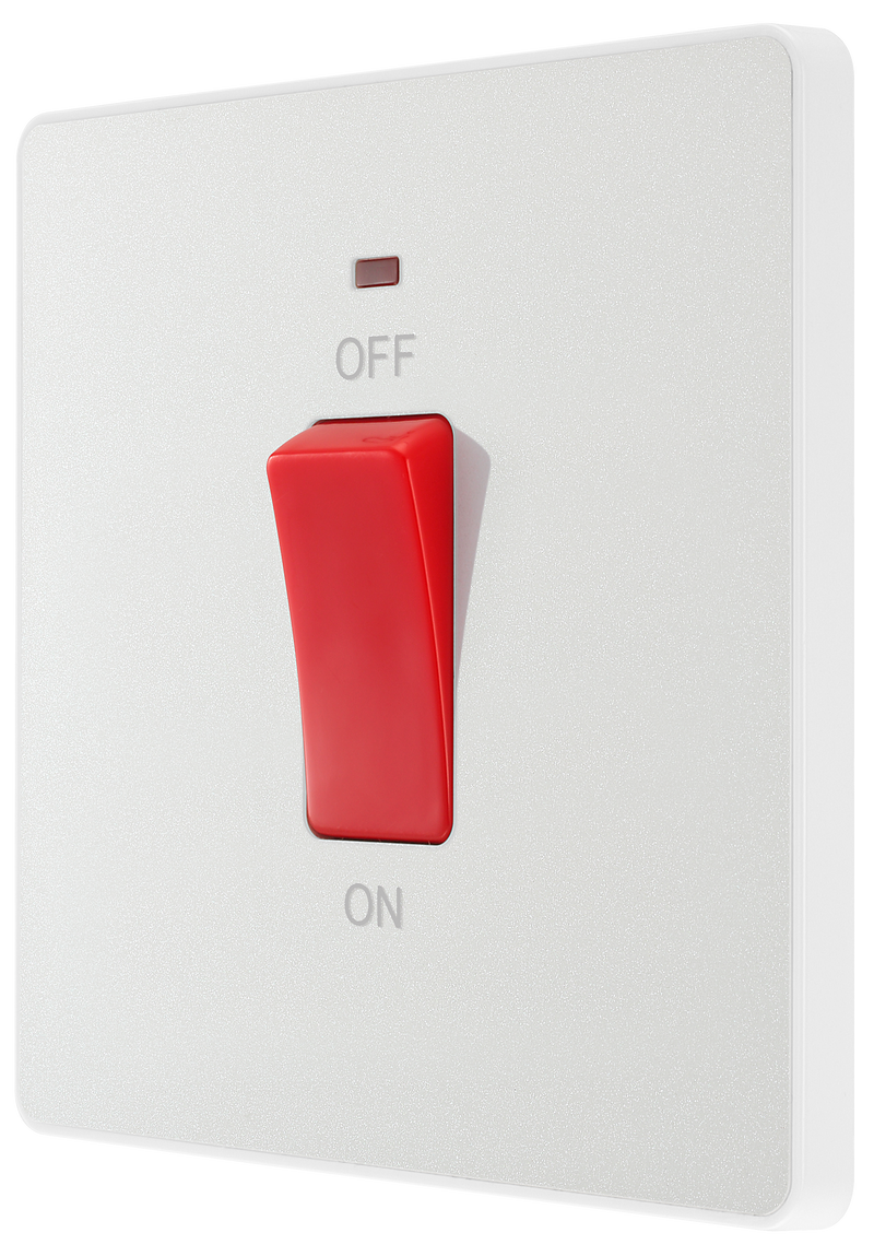 BG Electrical Evolve Pearlescent White - 45A, double pole, single plate, with indicator