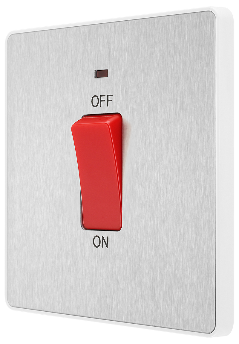 BG Electrical Evolve Brushed Steel - 45A, double pole, single plate, with indicator