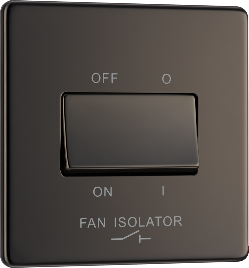 BG Electrical Flatplate Screwless Black Nickel - Triple pole fan isolator