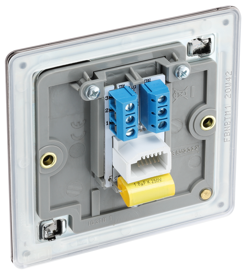 BG Electrical Flatplate Screwless Black Nickel - Single telephone socket, master