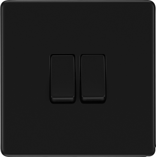 BG Electrical Flatplate Screwless Matt Black - Double, 2 way switch
