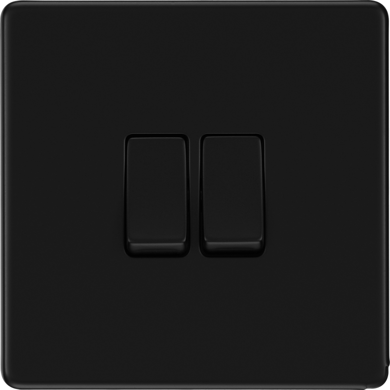 BG Electrical Flatplate Screwless Matt Black - Double, 2 way switch
