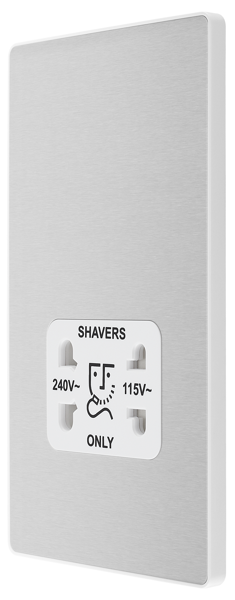 BG Electrical Evolve Brushed Steel - 115/240V dual voltage shaver socket