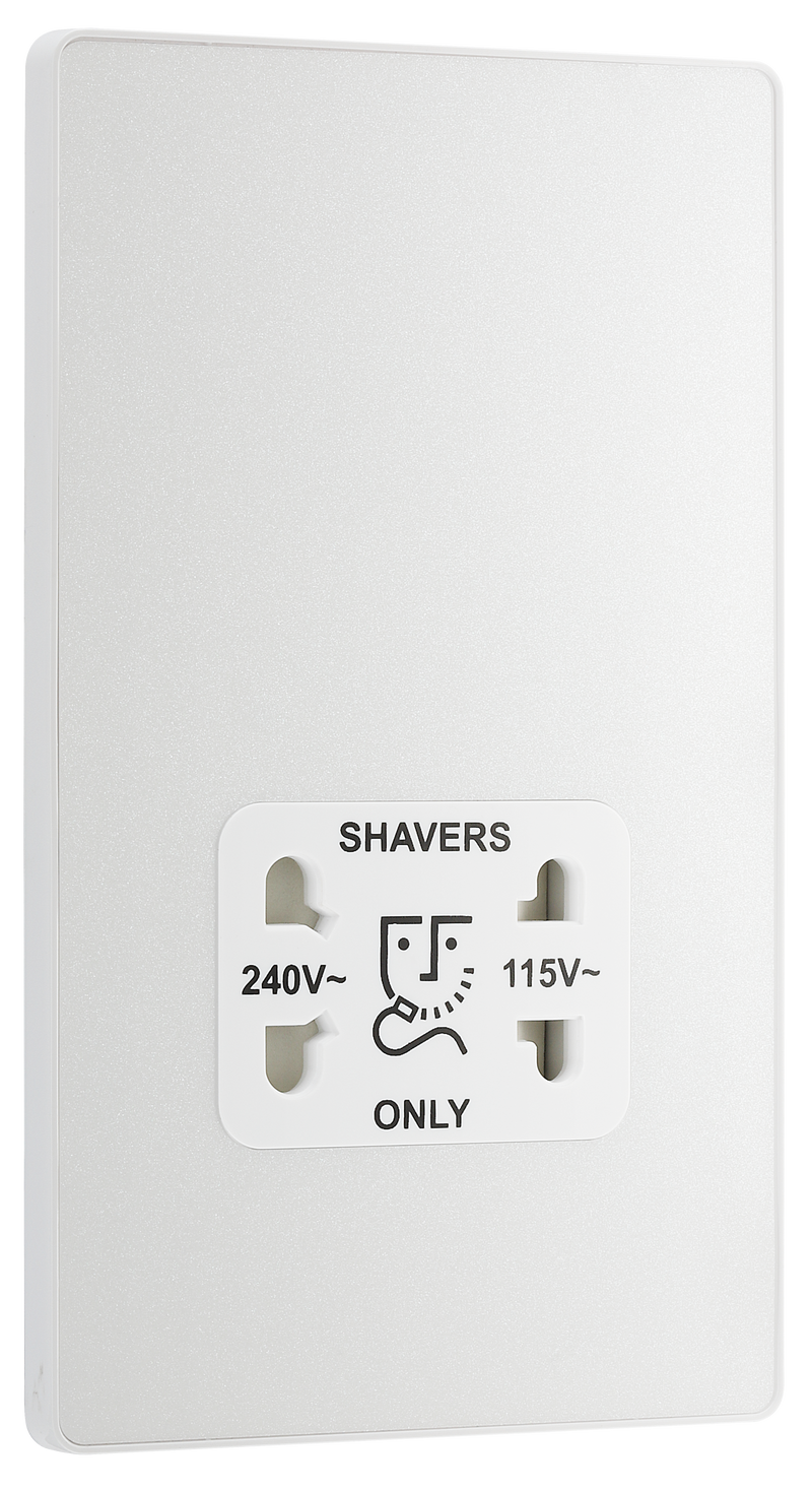 BG Electrical Evolve Pearlescent White - 115/240V dual voltage shaver socket