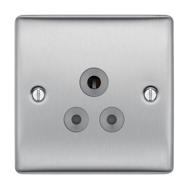 BG Electrical Nexus Metal Brushed Steel - 5A, single, unswitched, round pin