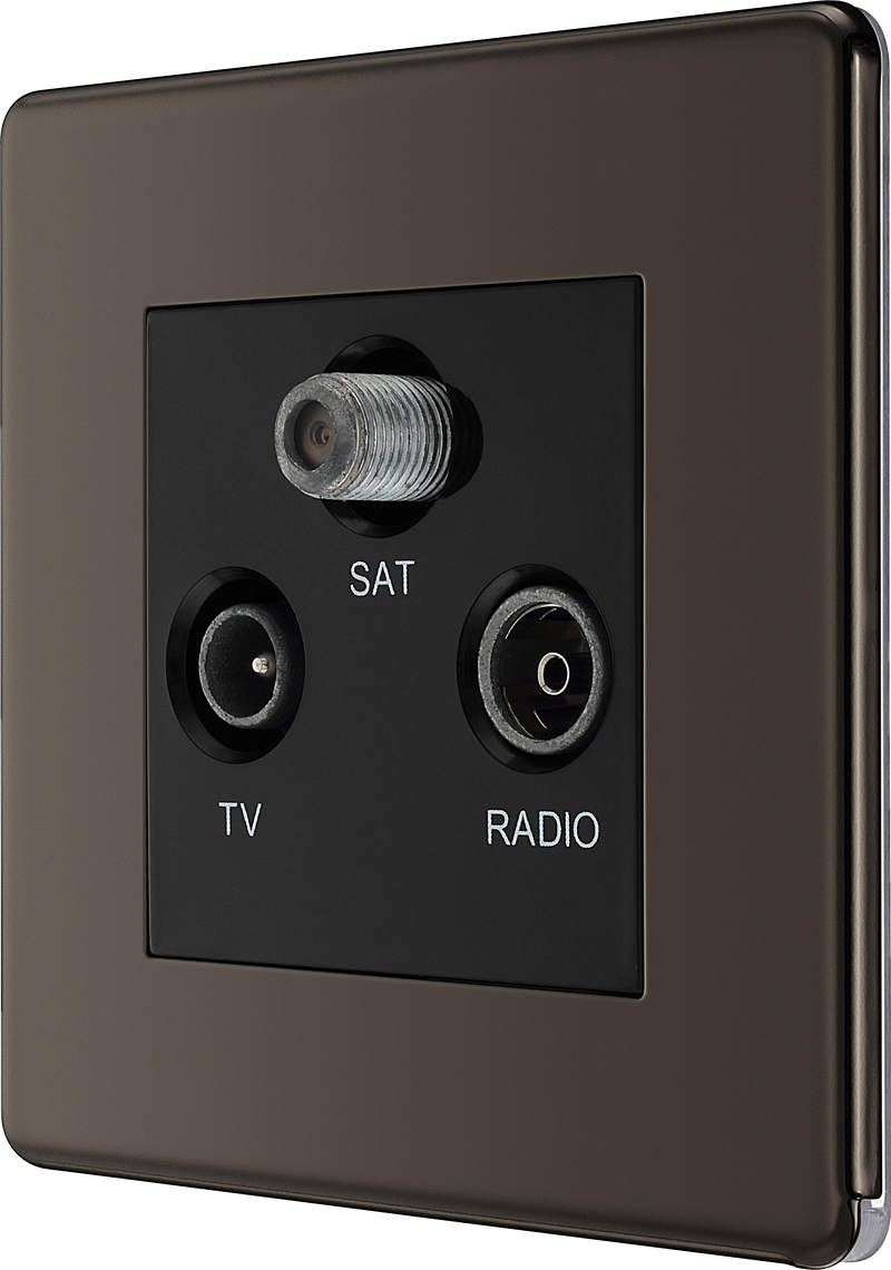 BG Electrical Flatplate Screwless Black Nickel - Triple TV/FM/SAT triplex - screened