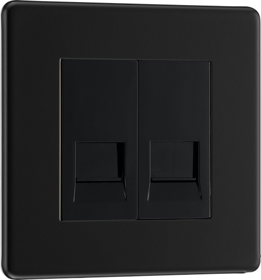 BG Electrical Flatplate Screwless Matt Black - Double telephone socket, secondary