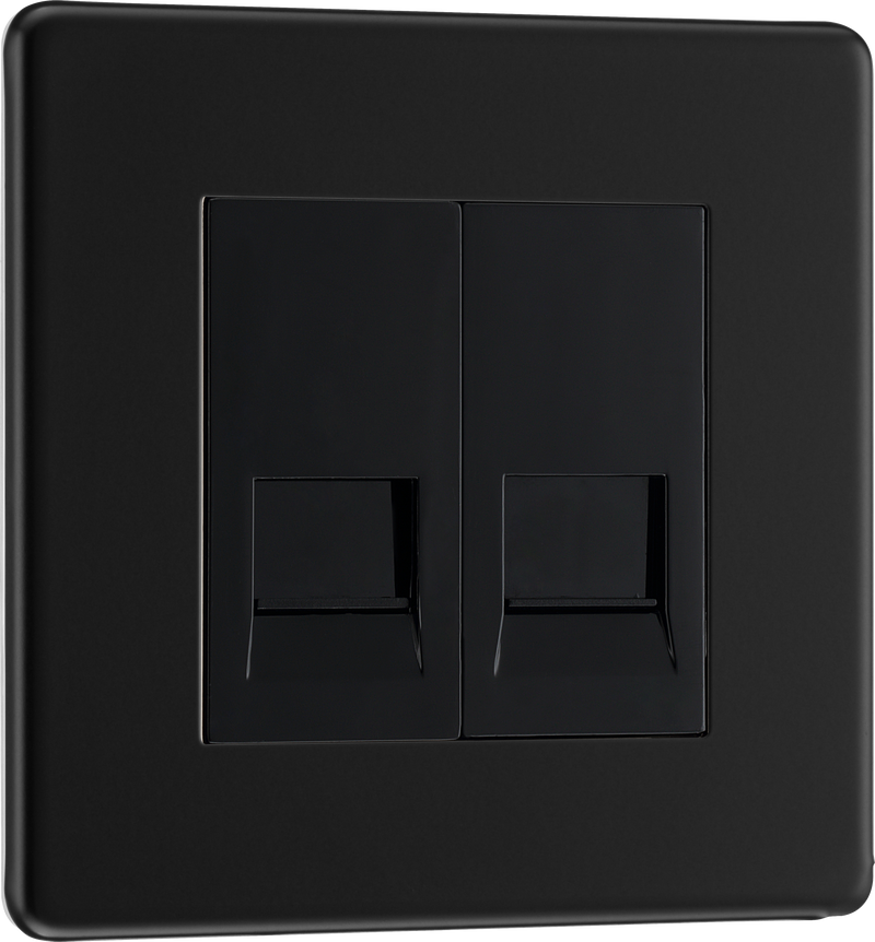 BG Electrical Flatplate Screwless Matt Black - Double telephone socket, secondary