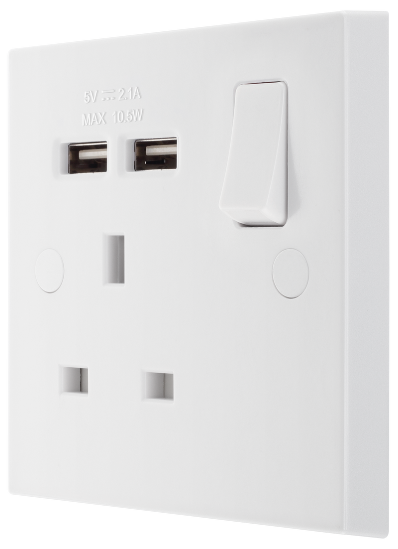 BG Electrical 900 Series - Single switched, single pole, with 2 x USB A