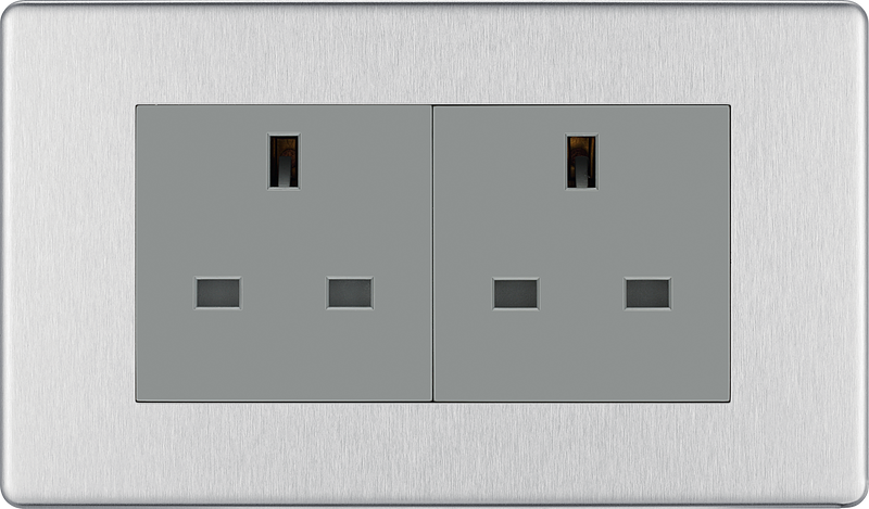 BG Electrical Flatplate Screwless Brushed Steel - Double unswitched, double pole