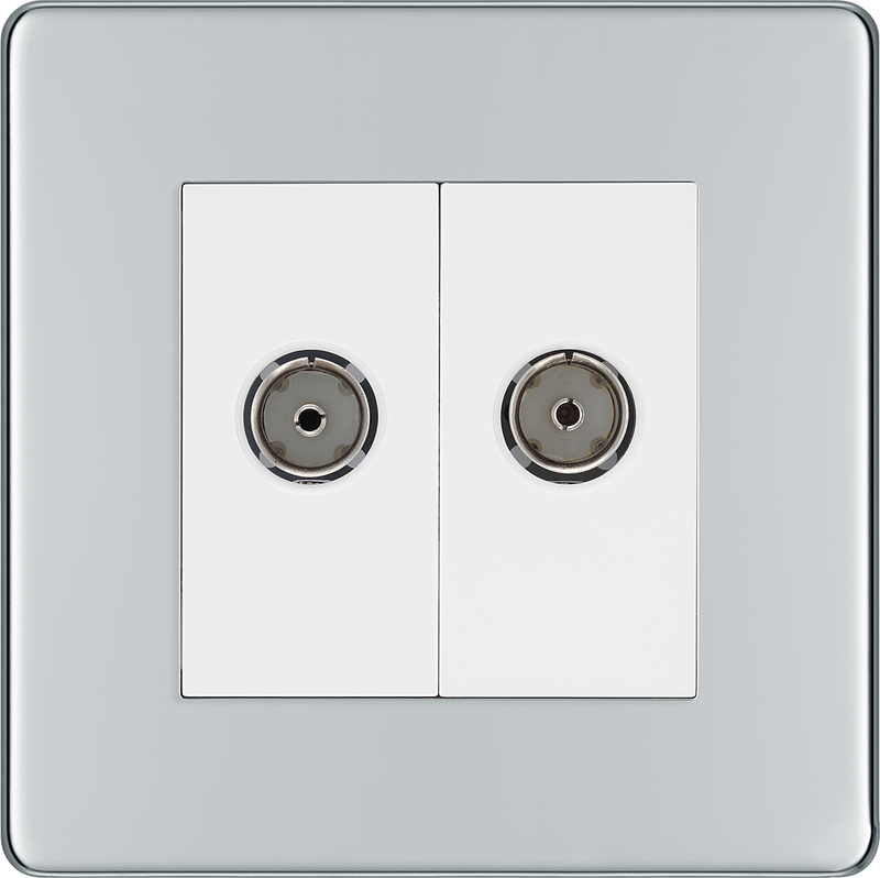 BG Electrical Flatplate Screwless Polished Chrome - Double, co-axial