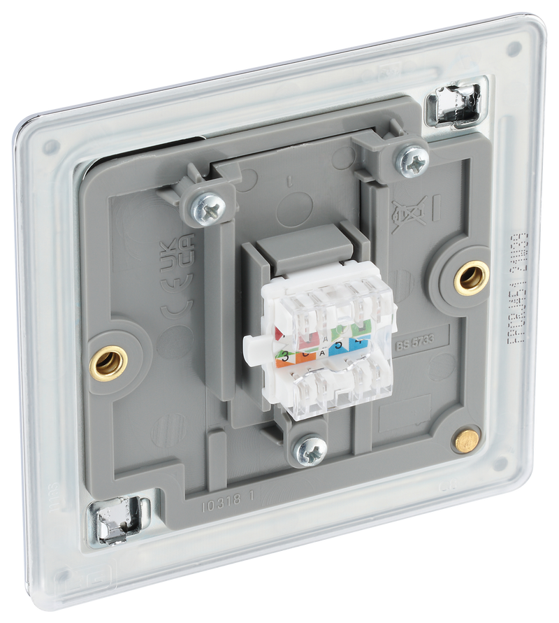 BG Electrical Flatplate Screwless Polished Chrome - Single, RJ45 data socket