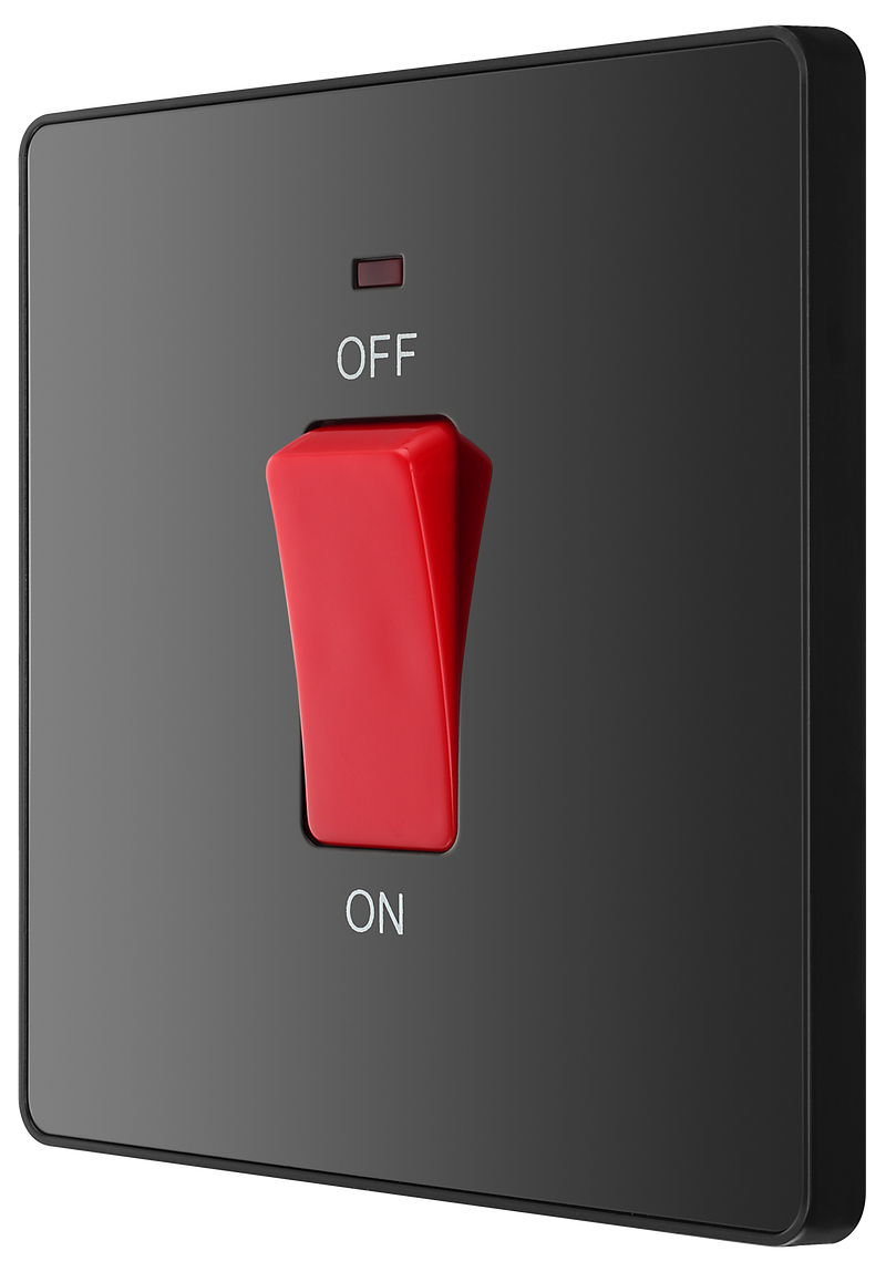 BG Electrical Evolve Black Chrome - 45A, double pole, single plate, with indicator
