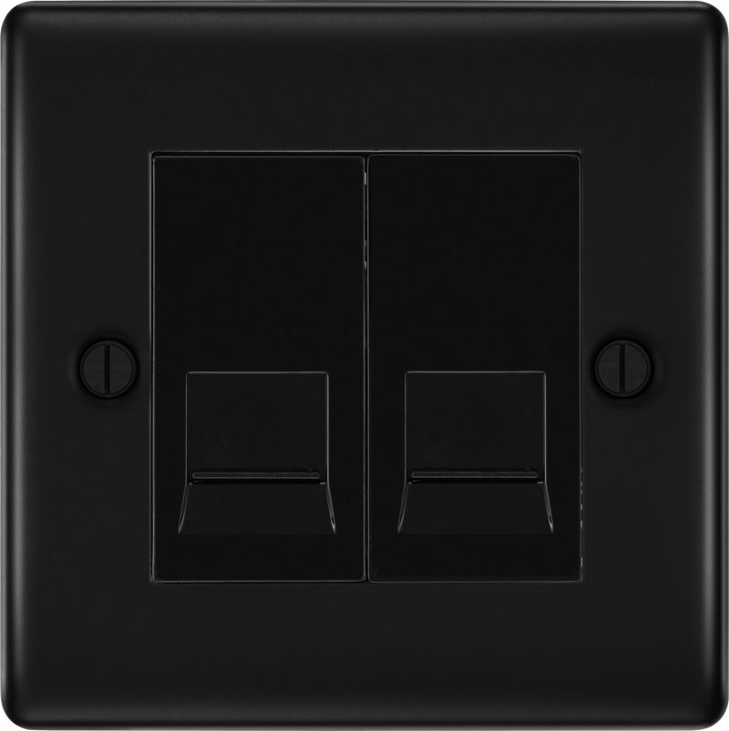 BG Electrical Nexus Metal Matt Black - Double, RJ11 telephone socket