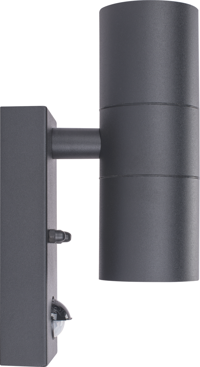 Luceco Azurar Wall Light - Exterior decorative up / down wall light GU10 with PIR finished in slate grey