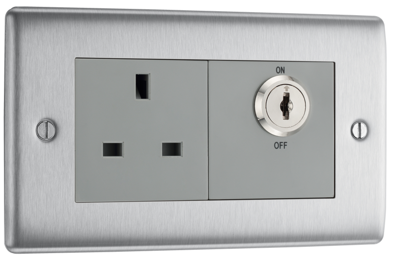 BG Electrical Nexus Metal Brushed Steel - Single, key controlled, double pole