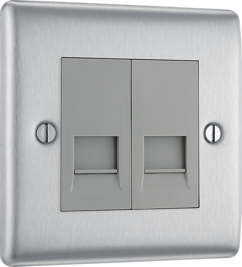 BG Electrical Nexus Metal Brushed Steel - Double, telephone socket, master