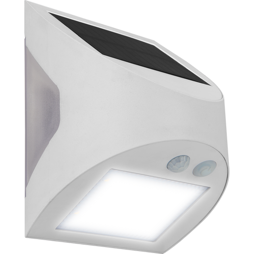 Luceco Prysm Wall Light - Prysm Decorative Outdoor Solar Wall Light with PIR Motion Sensor and USB Charging Port, LED Exterior Lighting, White, IP54, 3W, 300lm, 4000K